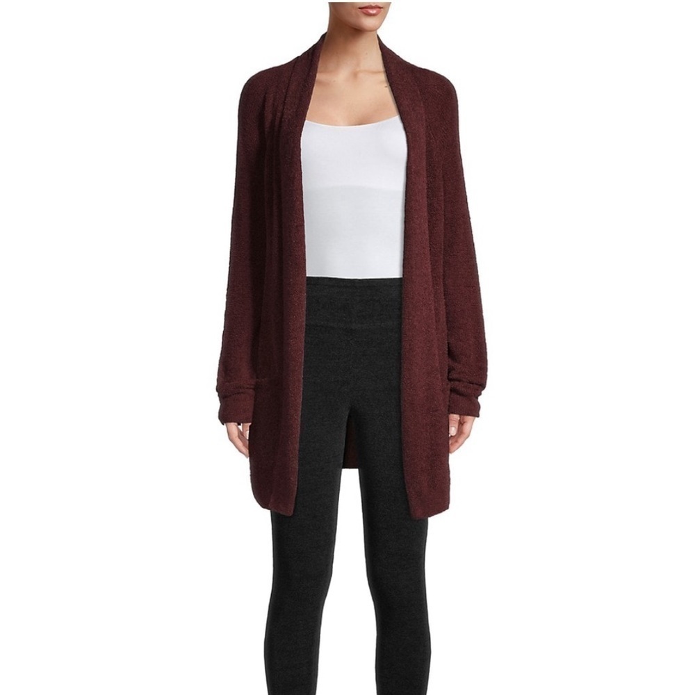 Barefoot DreamsCozyChic Lite Raglan Shawl Collar Cardigan in Burgundy M